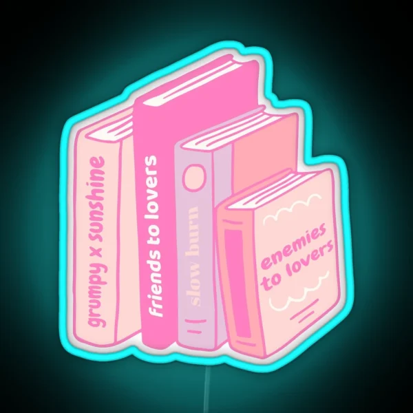 Light Pink Romance Tropes As Pile Of Books RGB Neon Sign