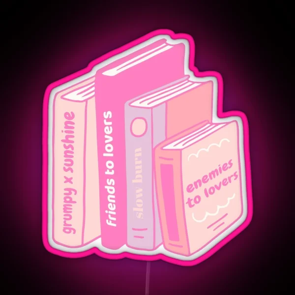 Light Pink Romance Tropes As Pile Of Books RGB Neon Sign