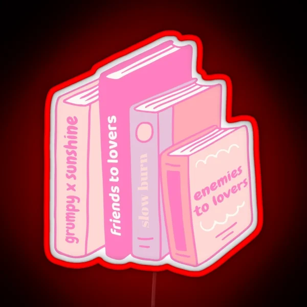 Light Pink Romance Tropes As Pile Of Books RGB Neon Sign