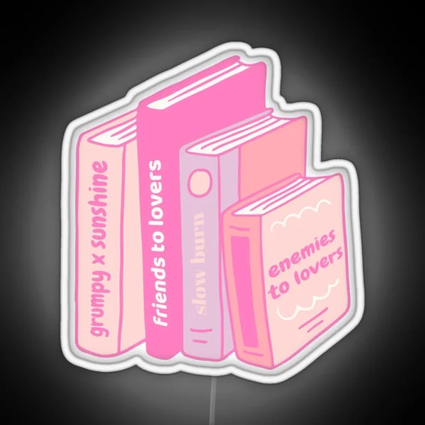 Light Pink Romance Tropes As Pile Of Books RGB Neon Sign