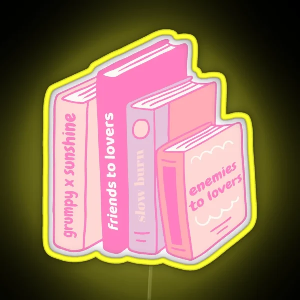 Light Pink Romance Tropes As Pile Of Books RGB Neon Sign