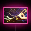 Colorful LED exit sign with programmable RGB lighting effects.