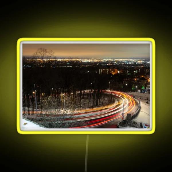 Light Trails In A Curved Road RGB Neon Sign