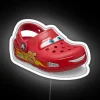 Vibrant Neon Sign Featuring Lightning McQueen's Radiant Colorful Crocs Footprint