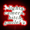 Pop star-approved humor with vibrant LED lighting in neon sign.