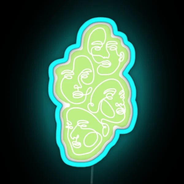 Lime Green Abstract Faces RGB Neon Sign