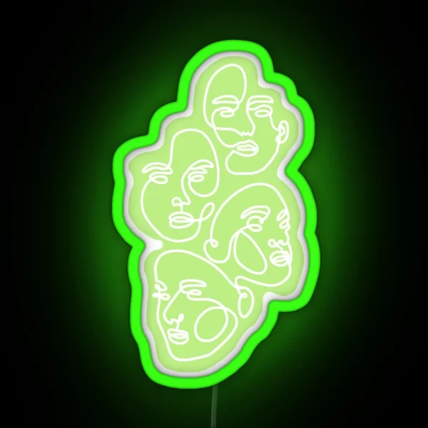 Lime Green Abstract Faces RGB Neon Sign