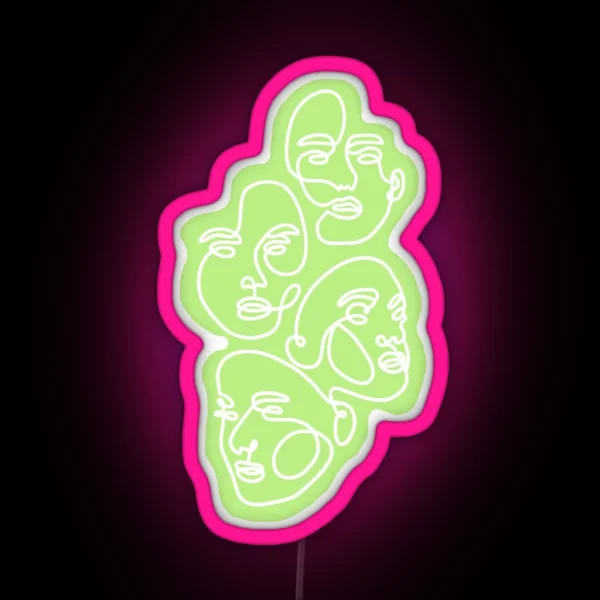 Lime Green Abstract Faces RGB Neon Sign