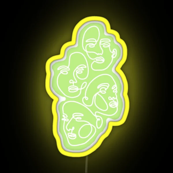 Lime Green Abstract Faces RGB Neon Sign