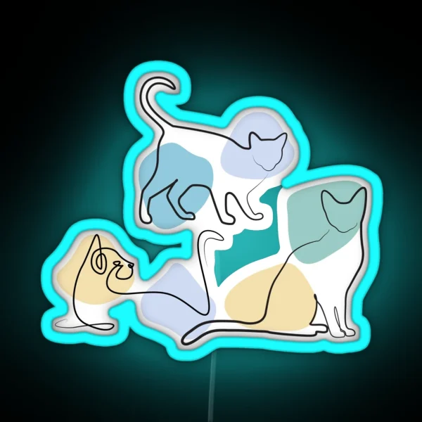 Line Art Cute Cats RGB Neon Sign