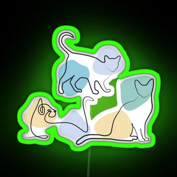 Line Art Cute Cats RGB Neon Sign