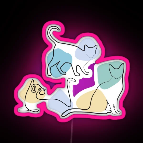Line Art Cute Cats RGB Neon Sign