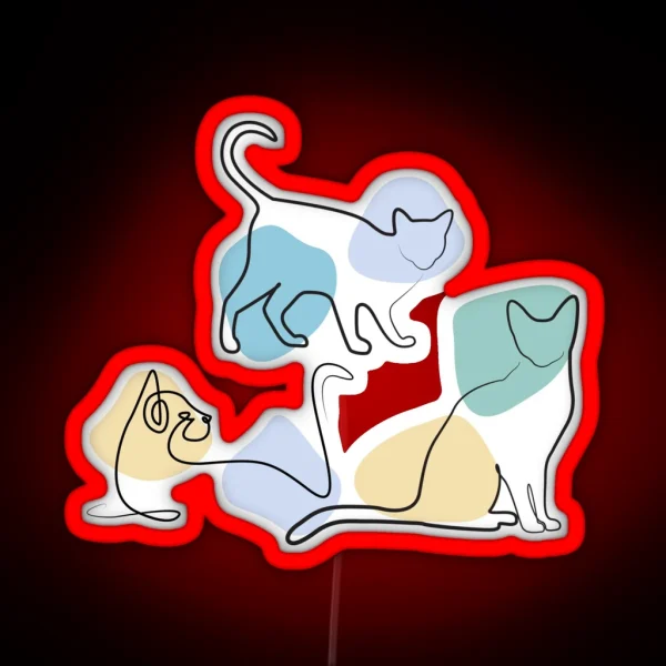 Line Art Cute Cats RGB Neon Sign
