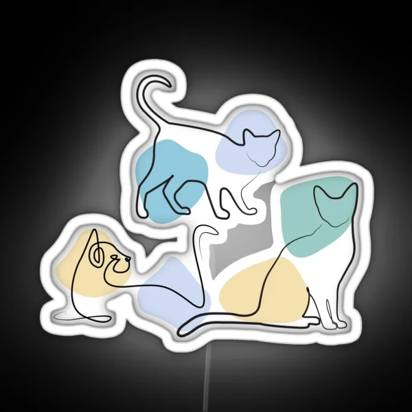 Line Art Cute Cats RGB Neon Sign