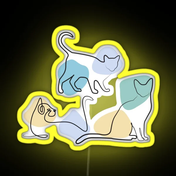 Line Art Cute Cats RGB Neon Sign