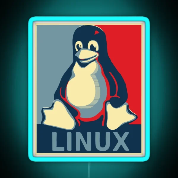Linux Tux Penguin Obama Poster RGB Neon Sign