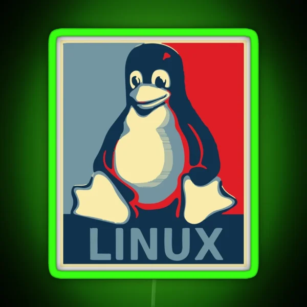 Linux Tux Penguin Obama Poster RGB Neon Sign