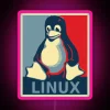 Unique geek decor featuring Tux Penguin with Obama in neon.
