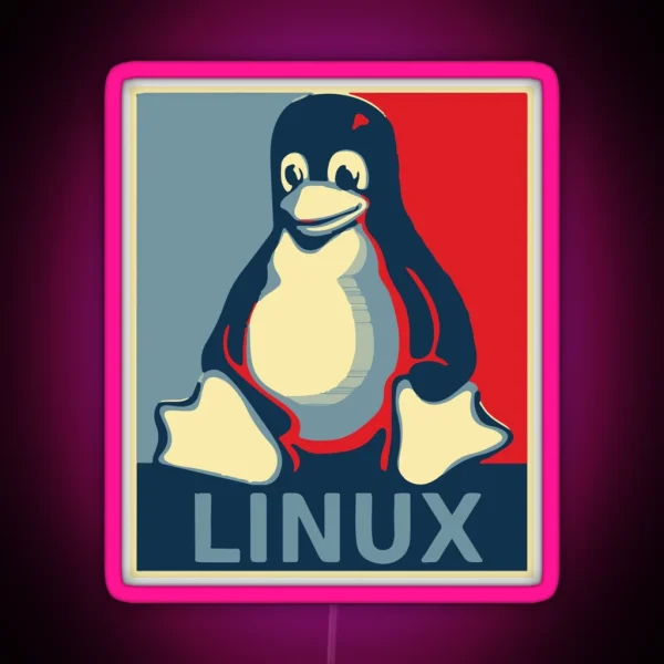 Linux Tux Penguin Obama Poster RGB Neon Sign