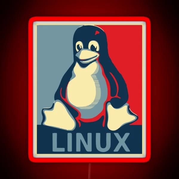 Linux Tux Penguin Obama Poster RGB Neon Sign