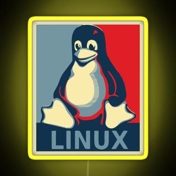 Linux Tux Penguin Obama Poster RGB Neon Sign