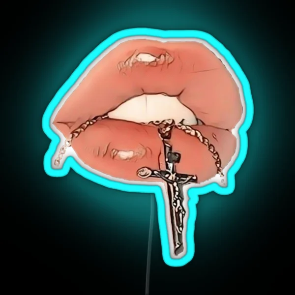 Lips With Cross RGB Neon Sign