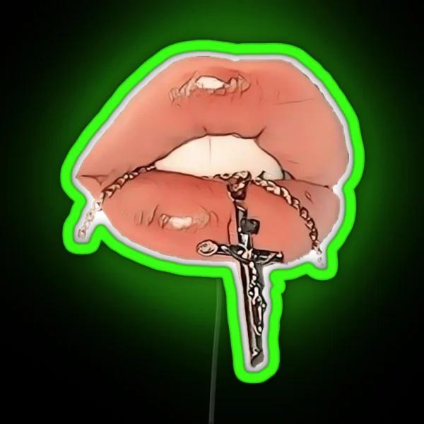 Lips With Cross RGB Neon Sign