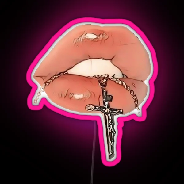 Lips With Cross RGB Neon Sign