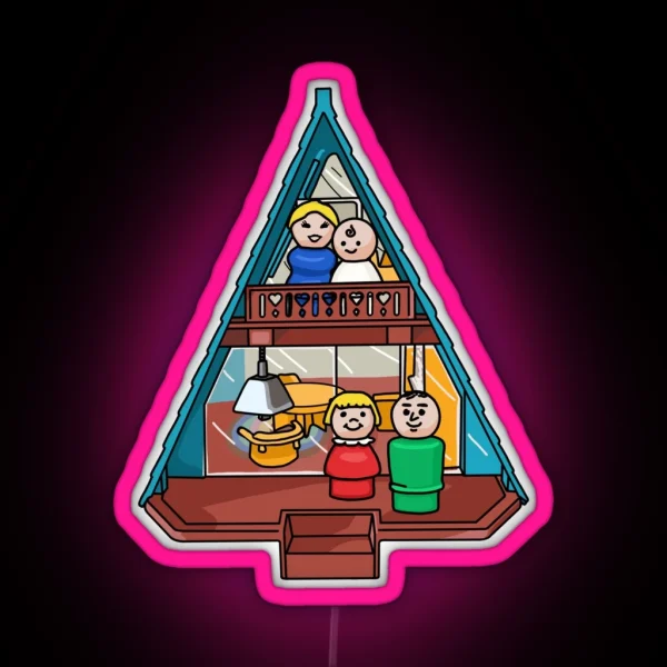 Little People Family In Their A Frame House RGB Neon Sign