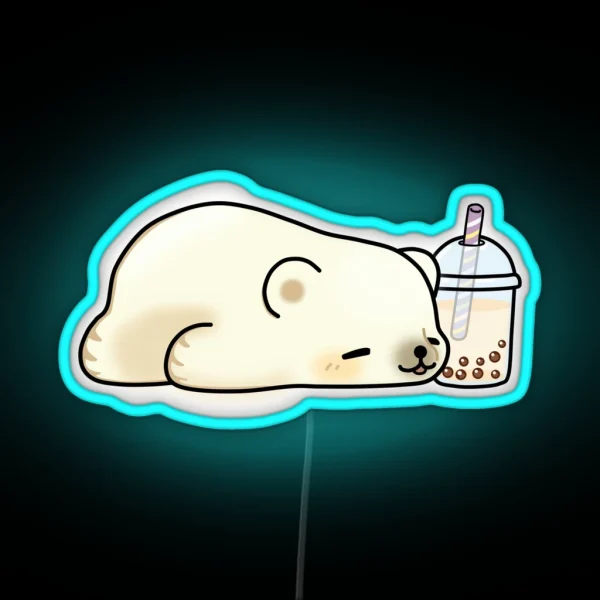 Little Polar Bear Chilling With It S Boba Tea RGB Neon Sign