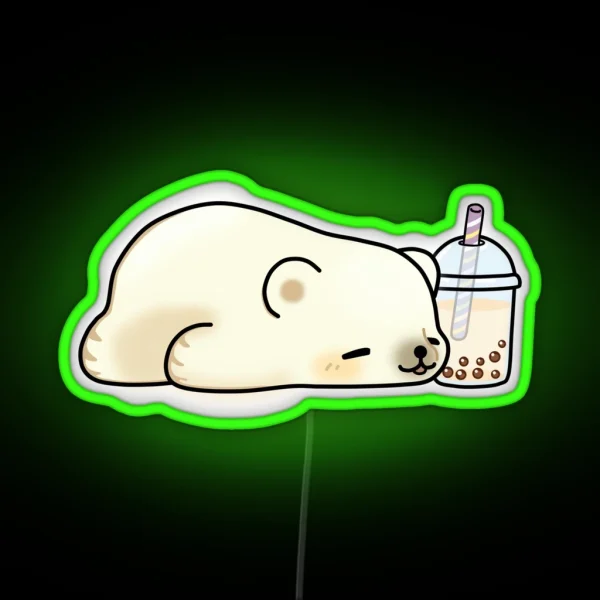 Little Polar Bear Chilling With It S Boba Tea RGB Neon Sign