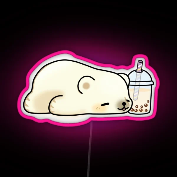 Little Polar Bear Chilling With It S Boba Tea RGB Neon Sign