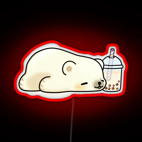 Little Polar Bear Chilling With It S Boba Tea RGB Neon Sign