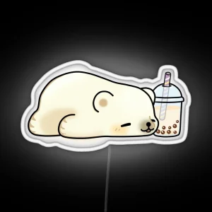 Little Polar Bear Chilling With It S Boba Tea RGB Neon Sign