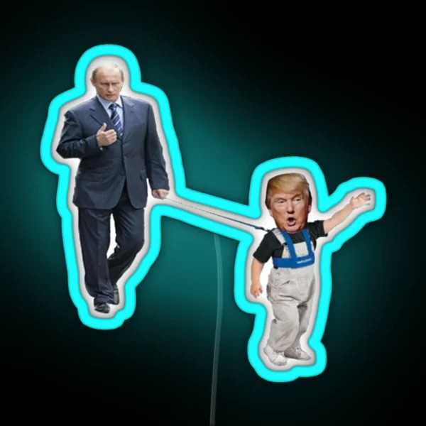 Little Trump On Leash With Putin Never Trump RGB Neon Sign