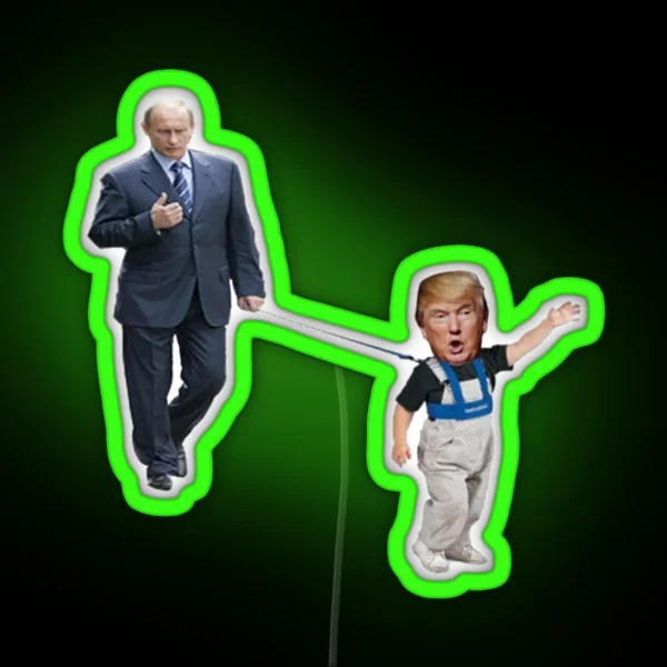 Little Trump On Leash With Putin Never Trump RGB Neon Sign