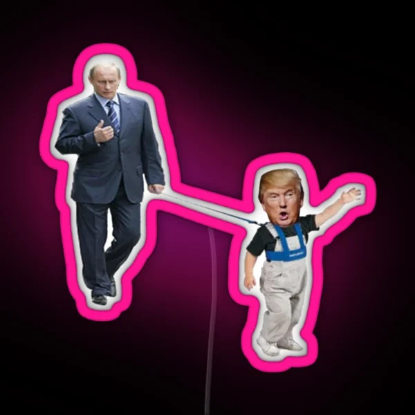 Little Trump On Leash With Putin Never Trump RGB Neon Sign