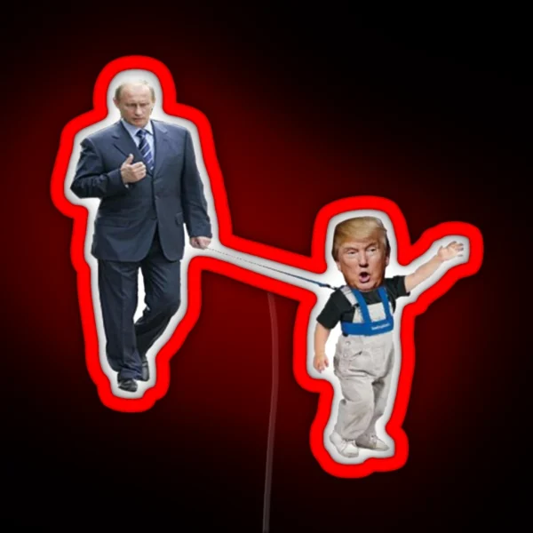Little Trump On Leash With Putin Never Trump RGB Neon Sign
