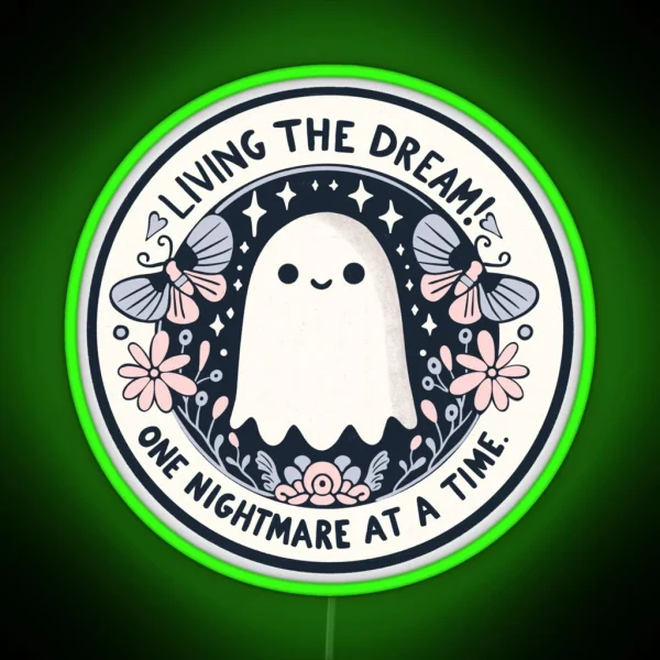 Living The Dream Cute Ghost RGB Neon Sign