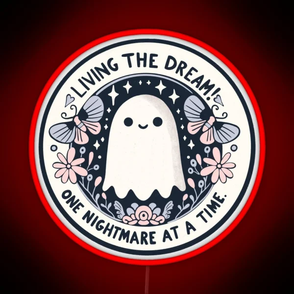 Living The Dream Cute Ghost RGB Neon Sign