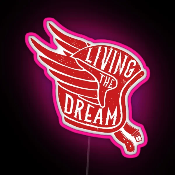 Living The Dream Winged Biker Helmet RGB Neon Sign