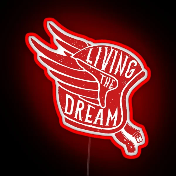 Living The Dream Winged Biker Helmet RGB Neon Sign