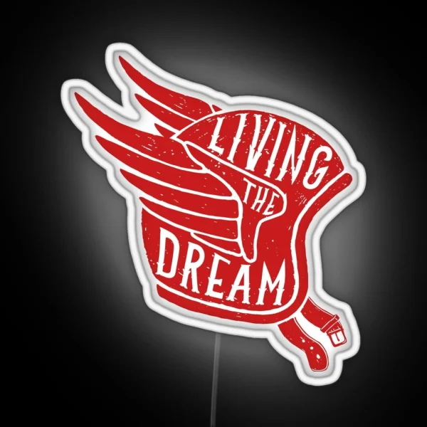 Living The Dream Winged Biker Helmet RGB Neon Sign