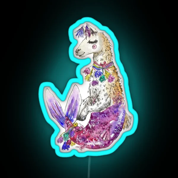 Llama Mermaid RGB Neon Sign