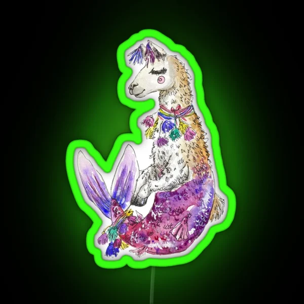 Llama Mermaid RGB Neon Sign