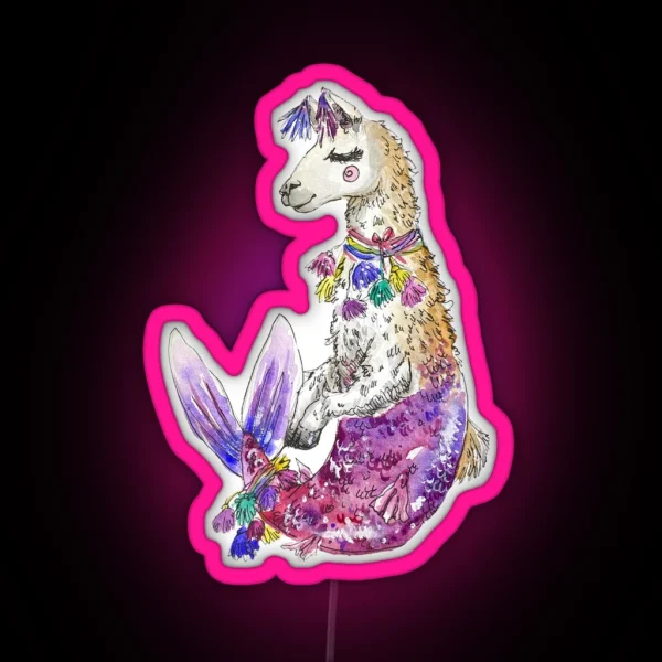 Llama Mermaid RGB Neon Sign