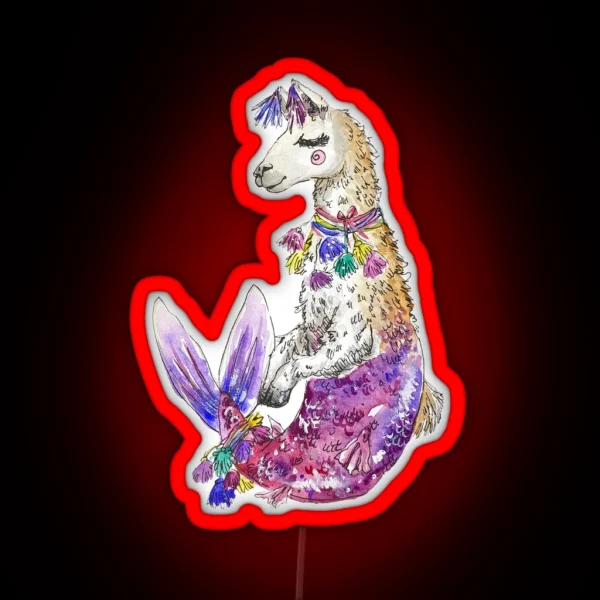 Llama Mermaid RGB Neon Sign