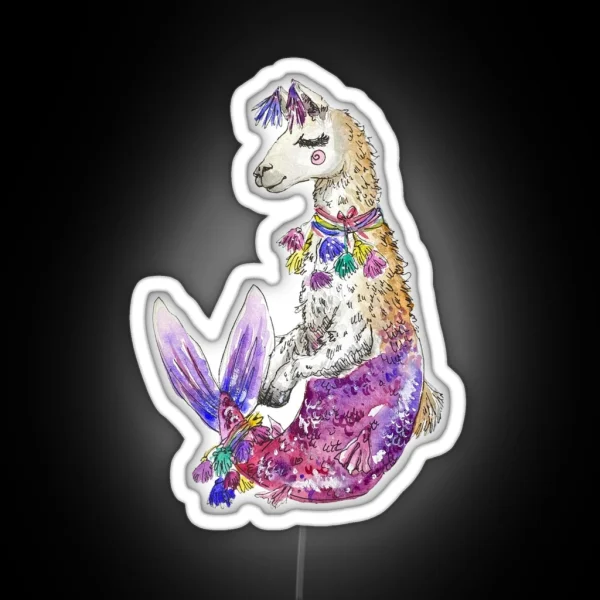 Llama Mermaid RGB Neon Sign