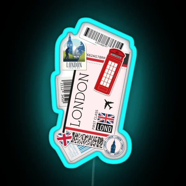 London England Boarding Pass RGB Neon Sign