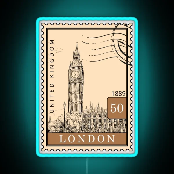 London Sketch United Kingdom Postages Stamps Art RGB Neon Sign